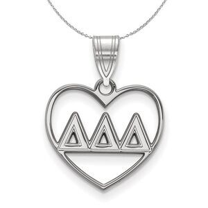 Sterling Silver Delta Delta Delta Heart Greek Necklace - 24 Inch